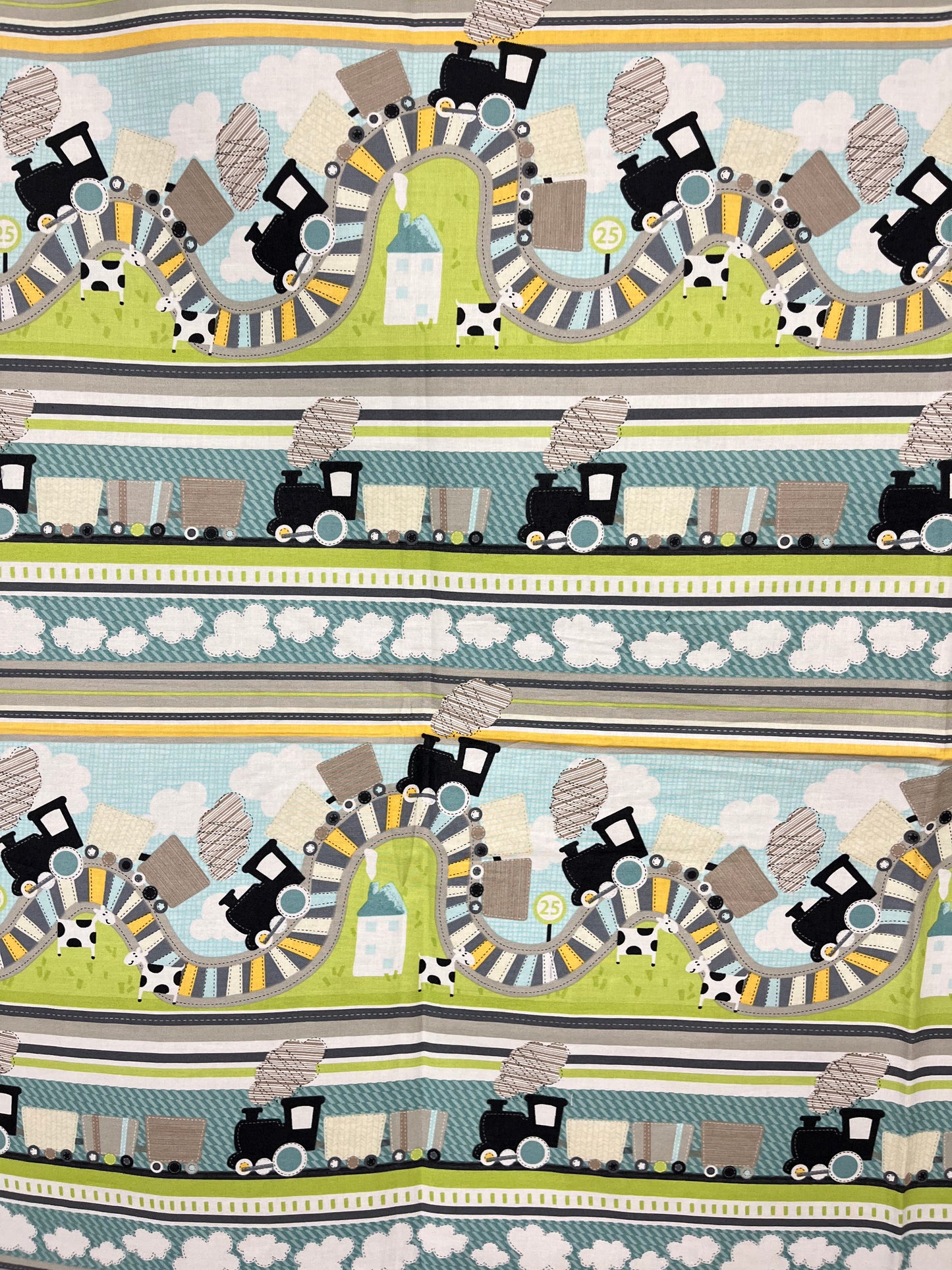 All Aboard! Trains & Railway Cot Quilt Fabric Panel