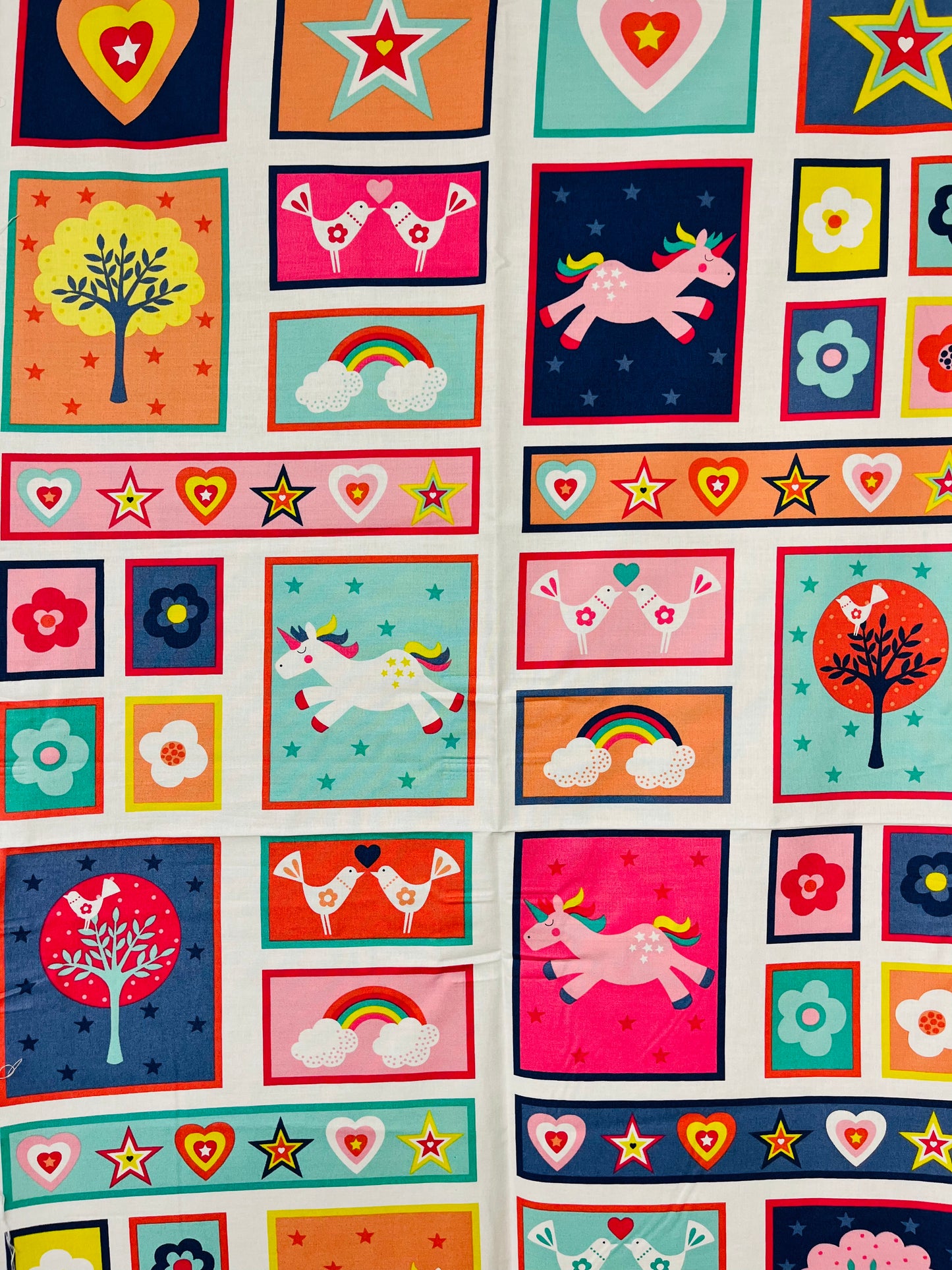Unicorns & Rainbows Children's Cot Quilt Fabric Panel