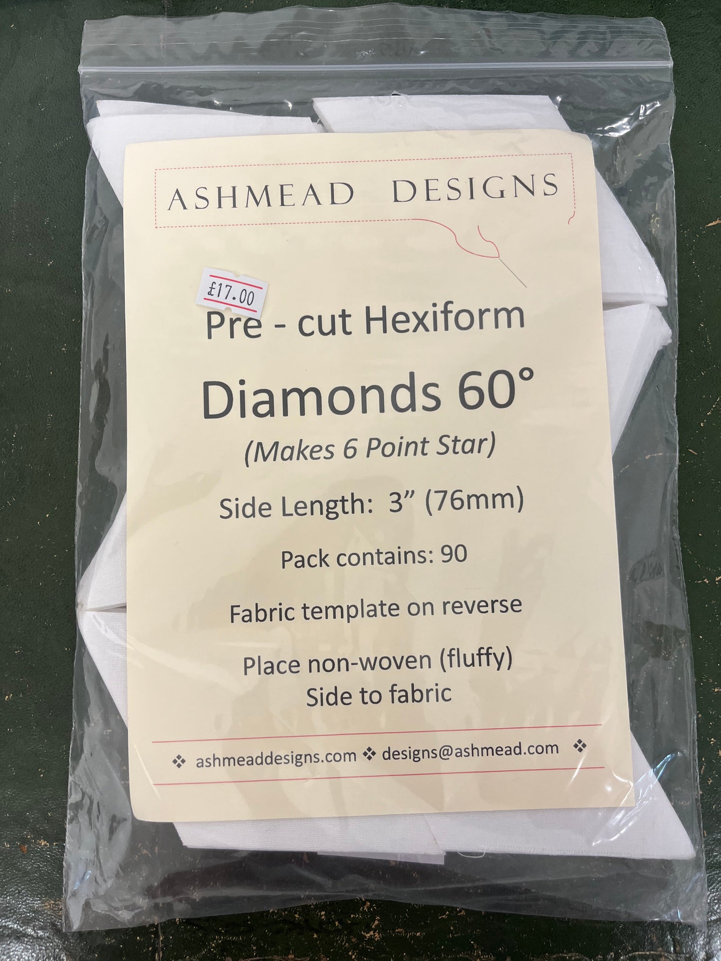 Pre Cut Quilting Hexiform Diamonds - Pack of 90  - 3 inch (76mm)