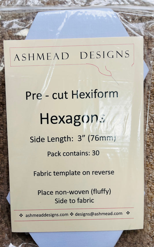 Pre Cut Quilting Hexiform Hexagons - Pack of 30  - 3.0 inch (76mm)