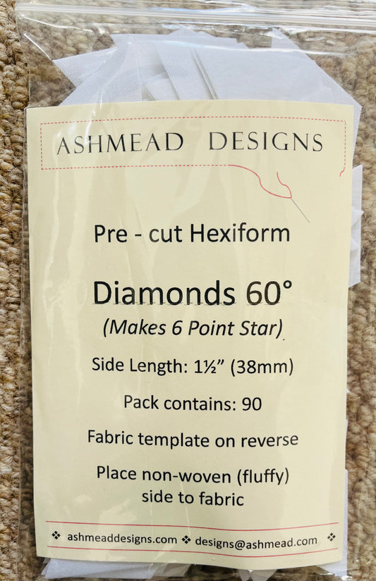 Pre Cut Quilting 60 Degree Diamonds - Pack of 90  - 1.5 inches (38mm) - Makes a 6 Point Star