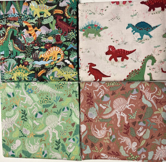 Prehistoric Dinosaurs - Four Piece Fabric Fat Quarter Bundle - for Quilting, Crafting Project etc - by Makower