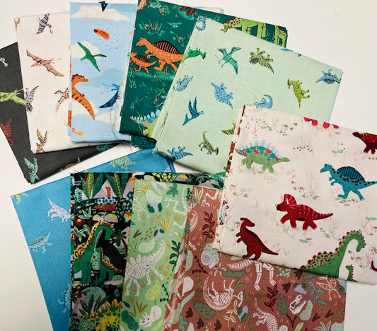 Prehistoric Dinosaurs - Four Piece Fabric Fat Quarter Bundle - for Quilting, Crafting Project etc - by Makower