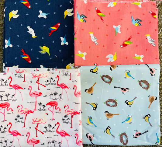 Bird Fat Quarter Pack - Four Piece Fabric Fat Quarter Bundle - for Quilting, Crafting Project etc