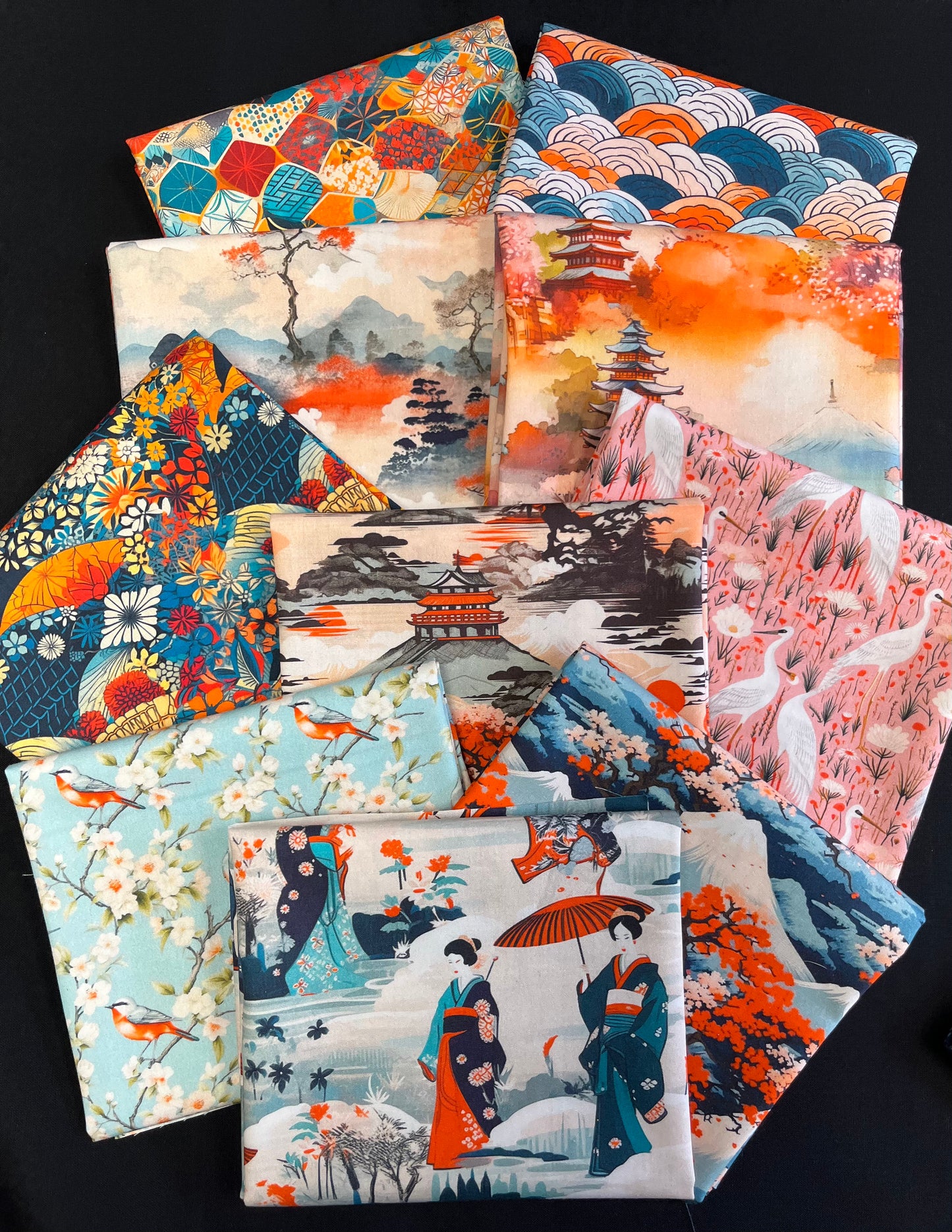 Oriental Japanese - Five Piece Fabric Fat Quarter Bundle - for Quilting, Crafting Project etc