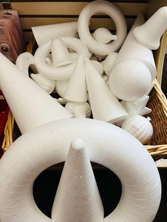 Polystyrene Shapes - for Christmas Wreath & Decorations - Various Sizes & Shapes - In Shop Only