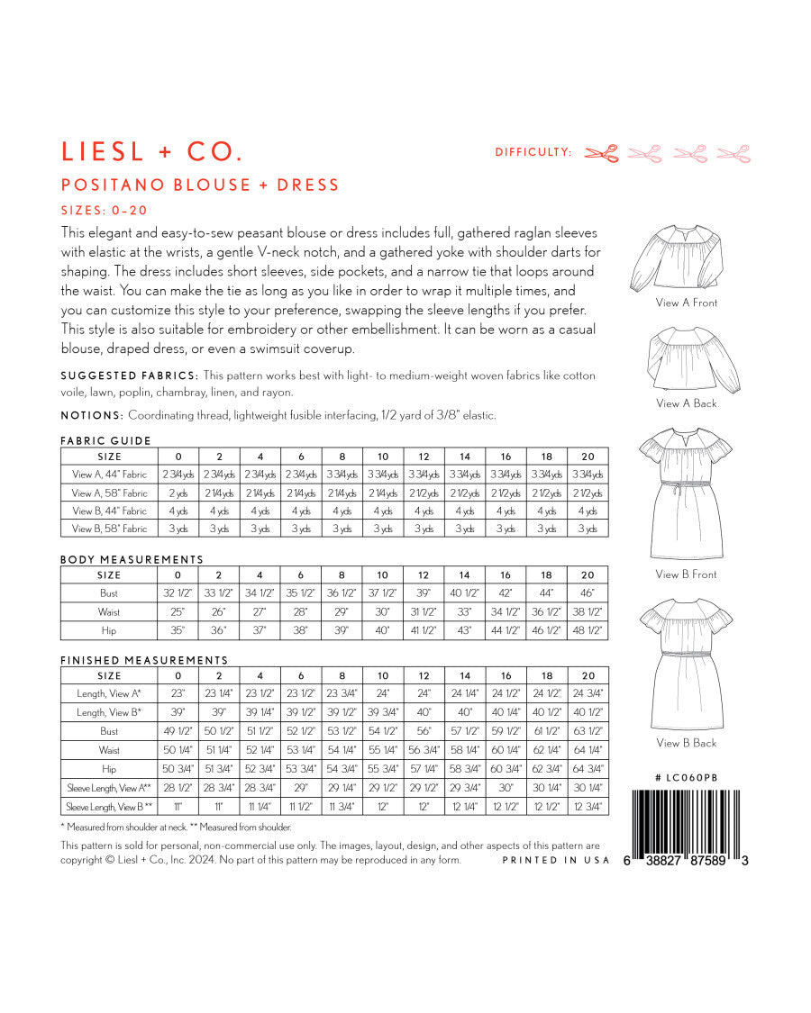 Positano Blouse + Dress Pattern By Liesl + Co