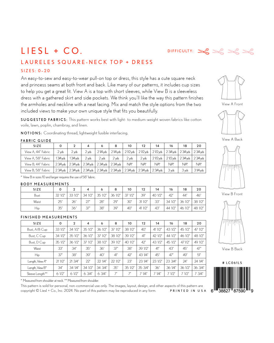 Laureles Square Neck Top + Dress Pattern By Liesl + Co