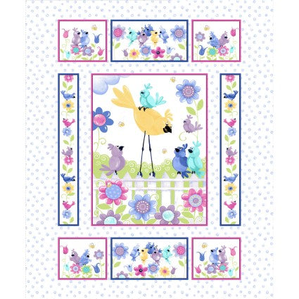 Bird Buddies - Children's Cot Panel / Quilt Panel / Fabric panel