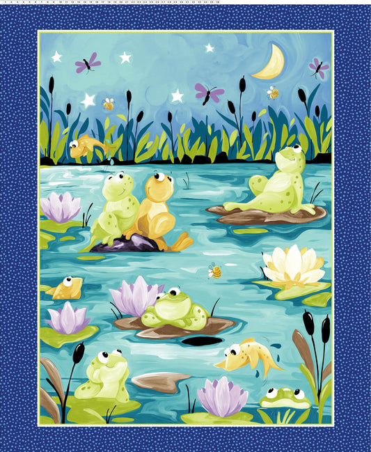 Froggy Pond - Children's Cot Panel / Quilt Panel / Fabric panel