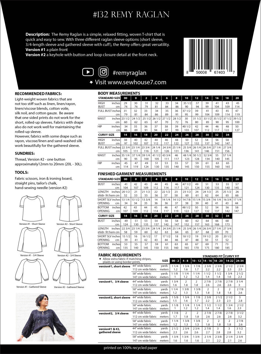 The Remy Raglan Top Pattern - Size 00-34 - By Sew House