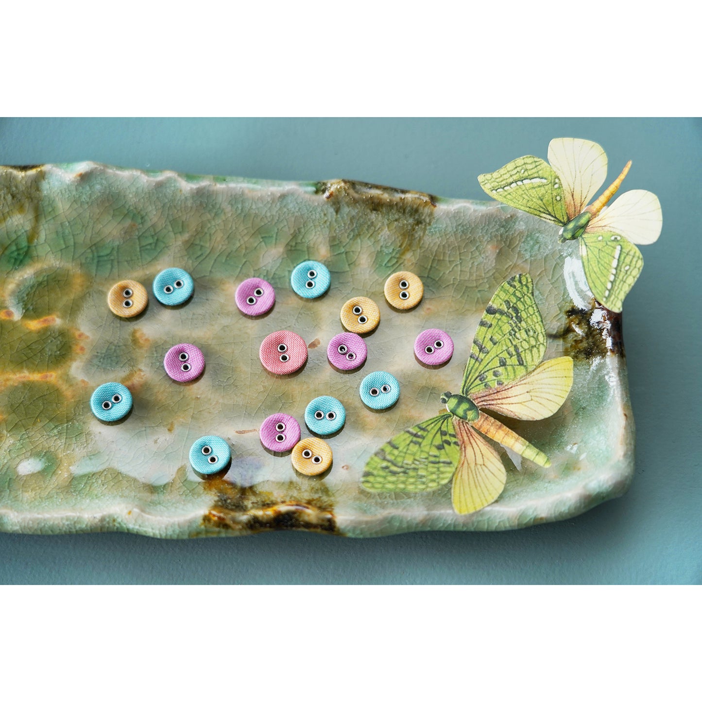 Tilda Buttons - Chambray: Fabric Covered: 8 x 16mm: Warm Colours