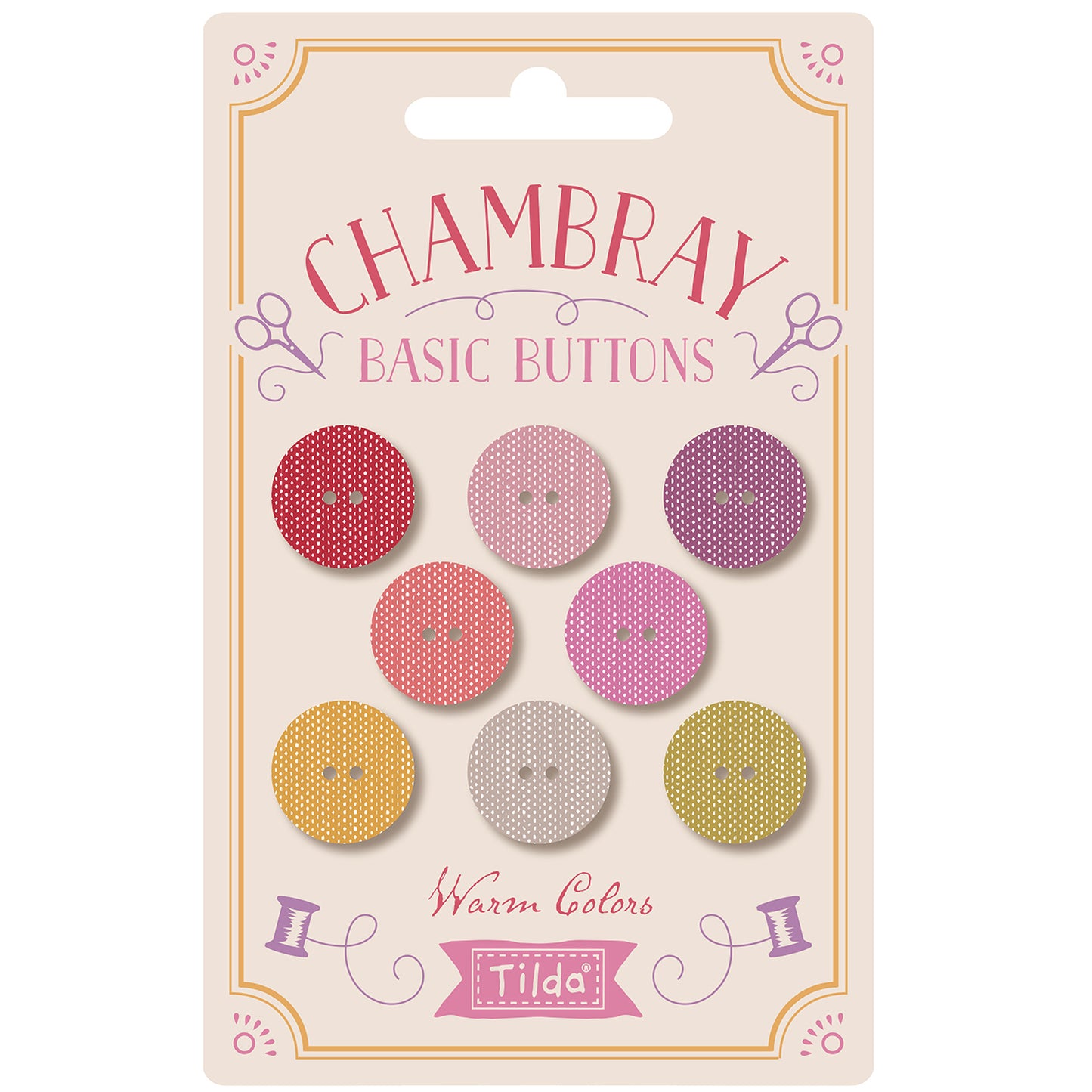 Tilda Buttons - Chambray: Fabric Covered: 8 x 16mm: Warm Colours