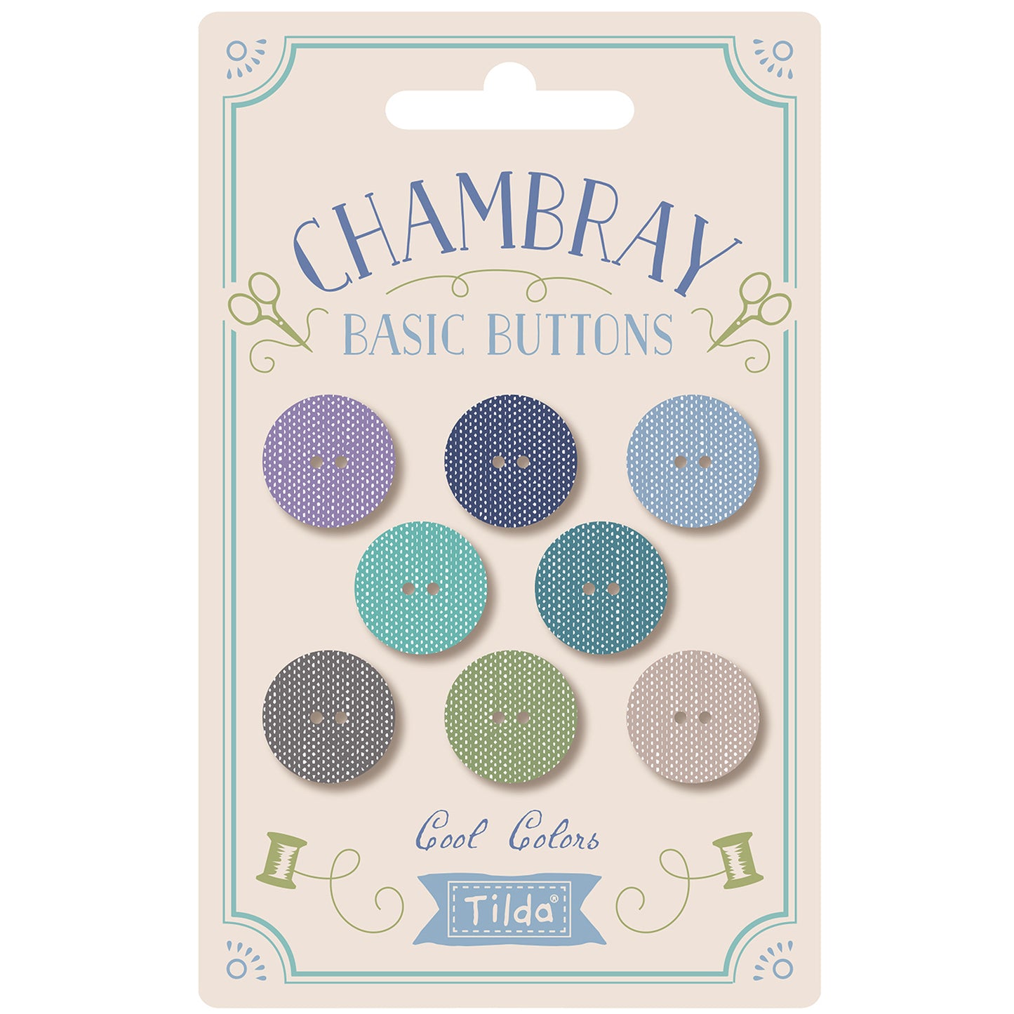 Tilda Buttons - Chambray: Buttons: Fabric Covered: Pack of 8 x 16mm: Cool Colours