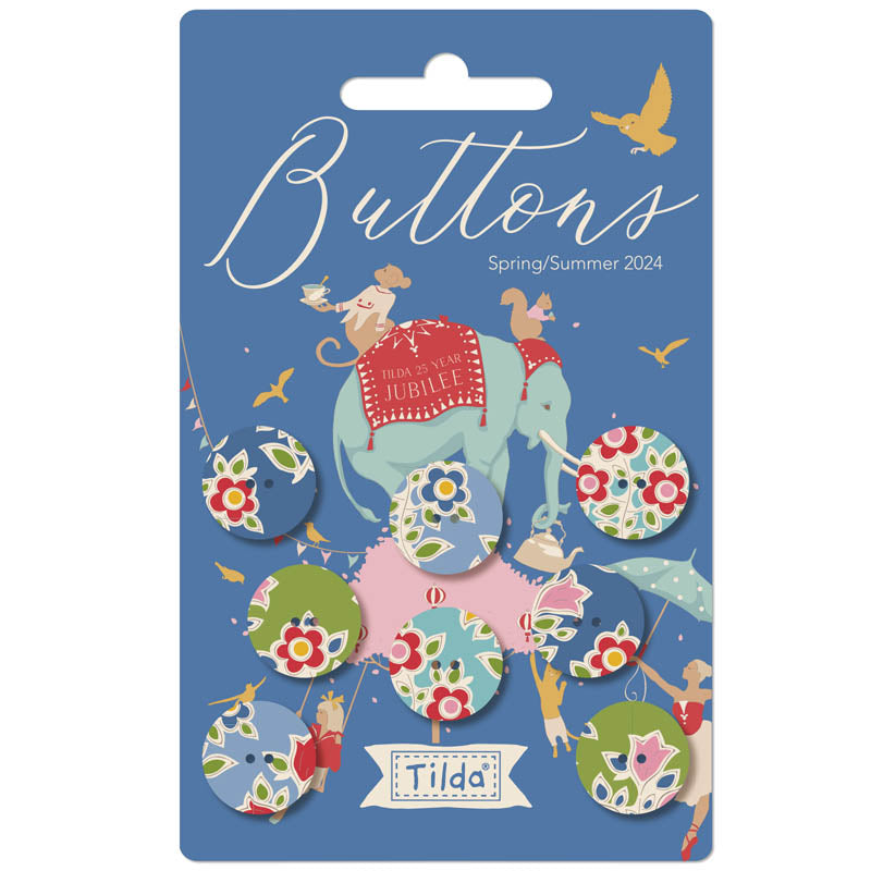 Tilda Buttons - Jubilee: Farm Flowers: Fabric Covered: 16mm: Pack of 8