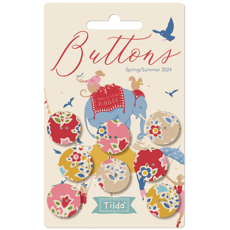 Tilda Buttons - Jubilee: Farm Flowers: Fabric Covered: 18mm: Pack of 8