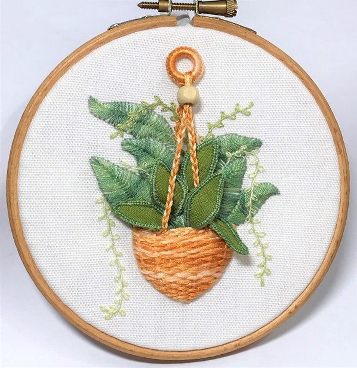 Hanging Plant Stumpwork Embroidery Project by Dizzy & Creative