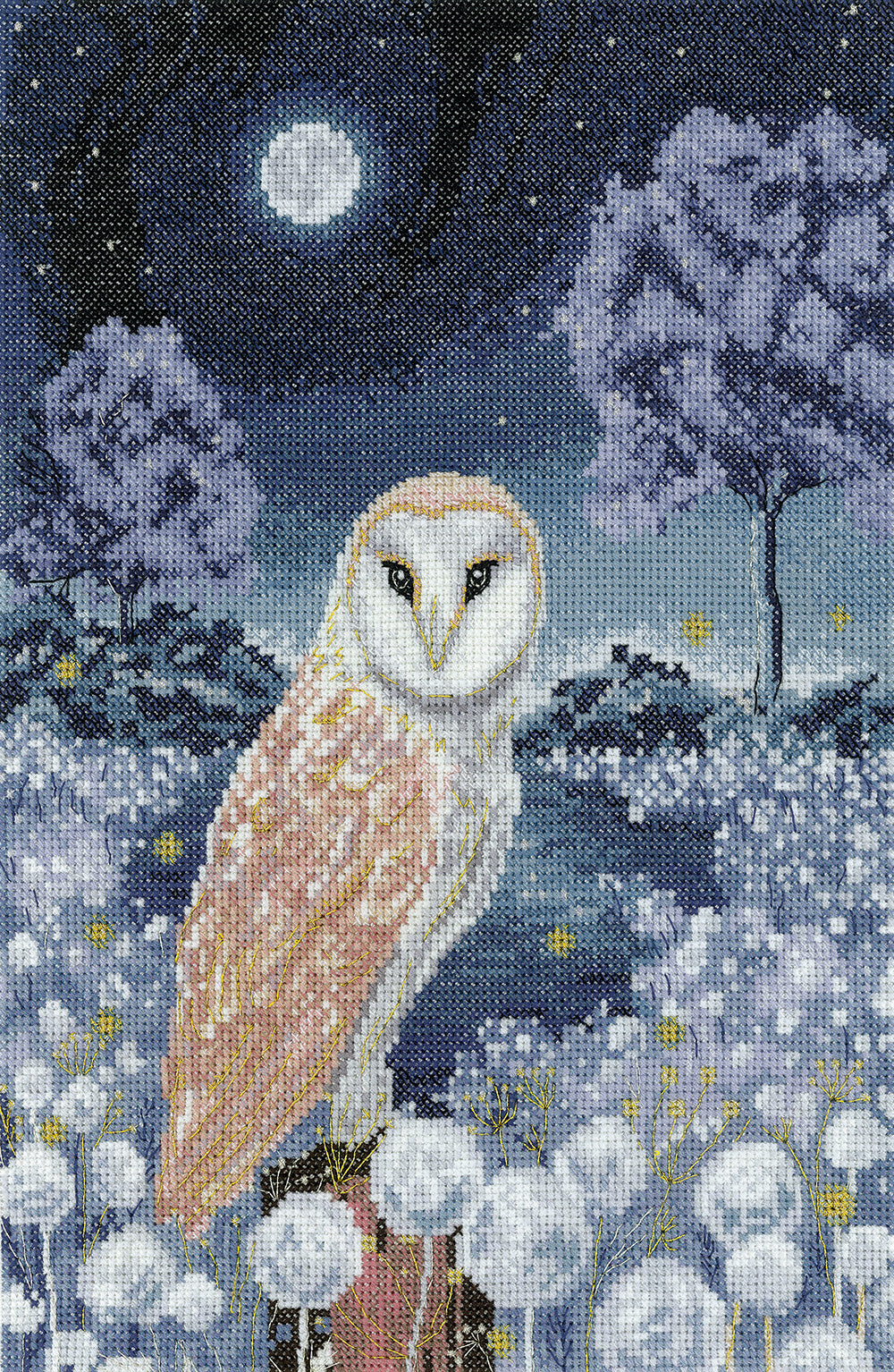 Barn Owl at Night - Counted Cross Stitch Embroidery