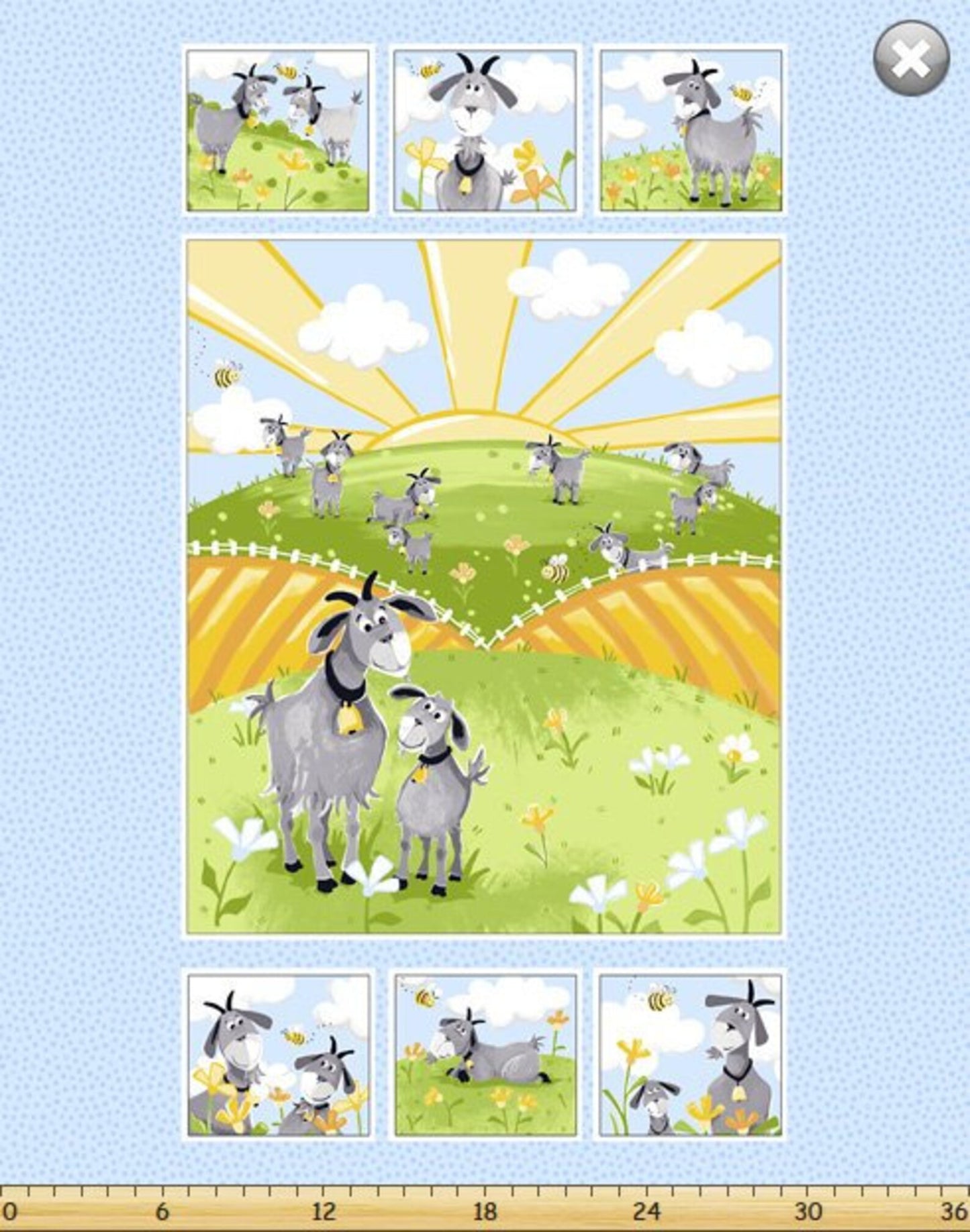 Hildy the Goat - Lovely Baby Cot Quilt Fabric Panel