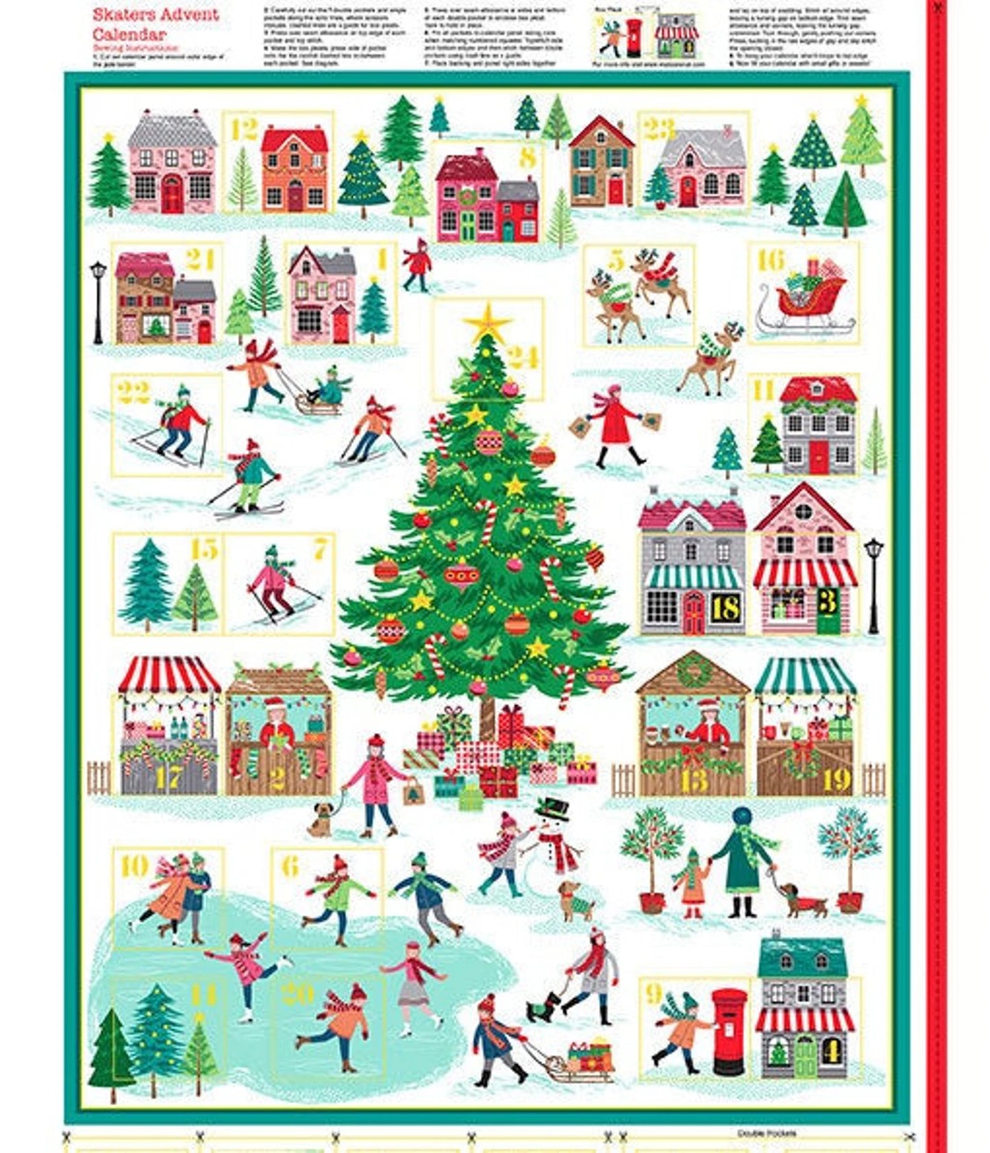 Skaters Festive Advent Calendar Fabric Panel - by Makower