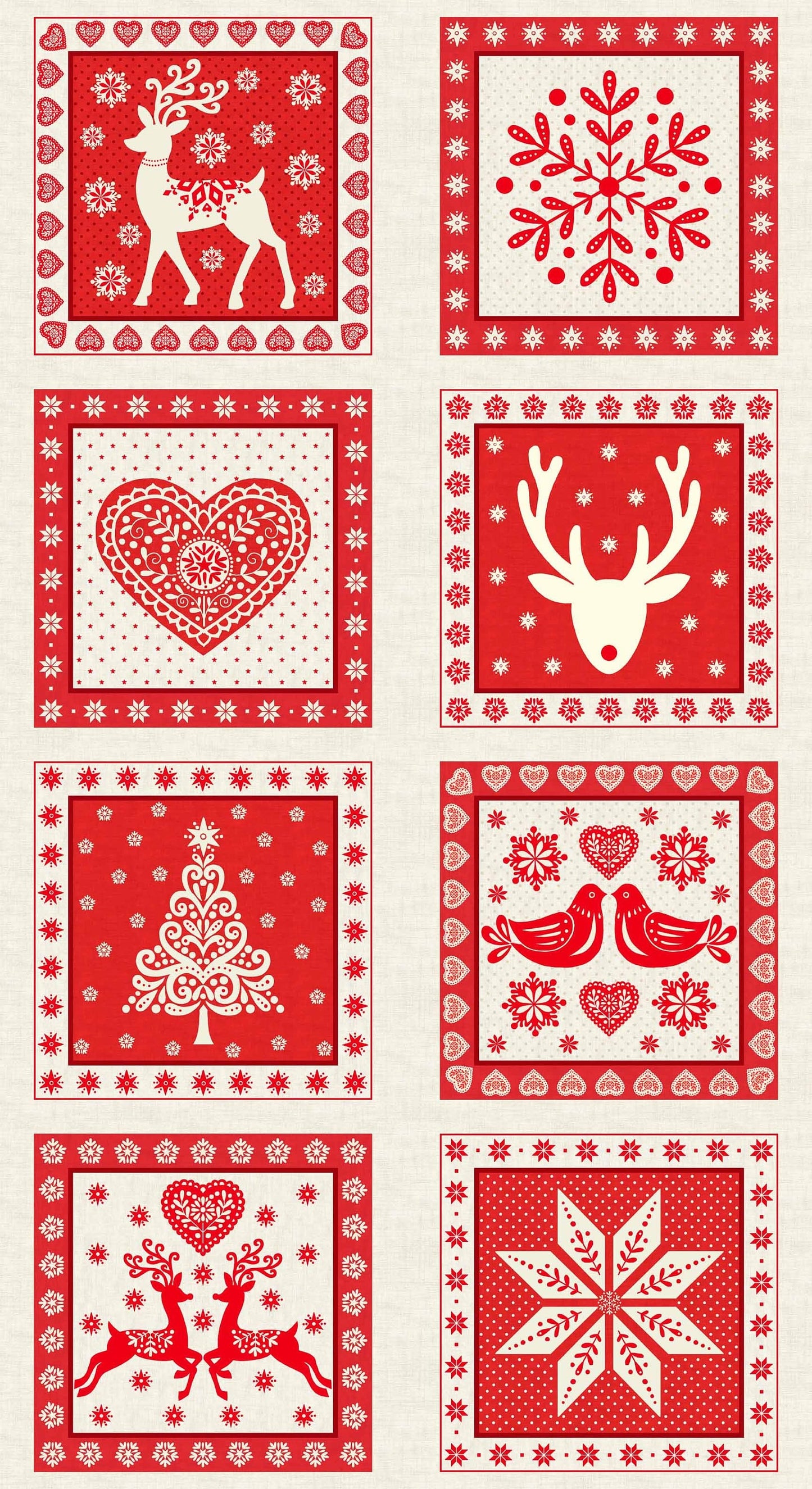 Scandi Red Christmas Squares Fabric Panel