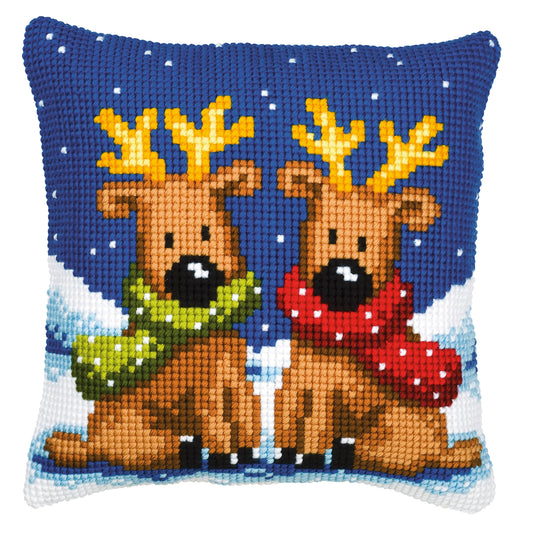 Winter Christmas Reindeer Large Holed Cross Stitch Cushion Kit by Vervaco
