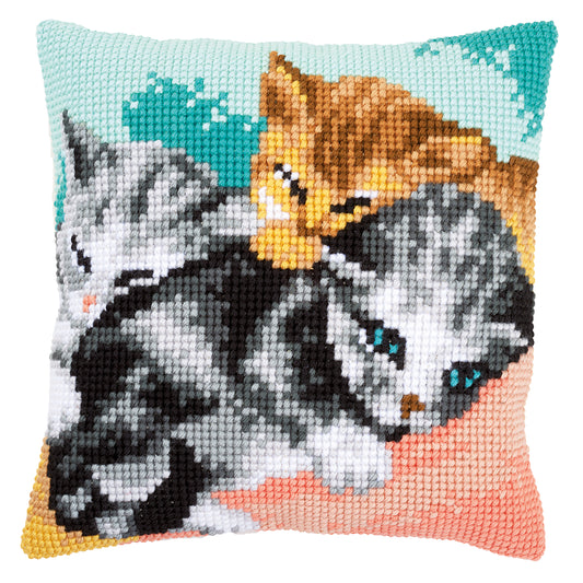 Sleepy Kittens Large Holed Cross Stitch Cushion Kit by Vervaco ***SALE***