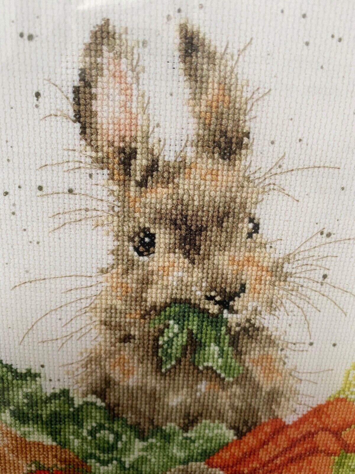Rabbit Cross Stitch Kit - Cute Fluffy Bunny Spring Vegetable Scene